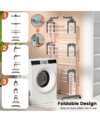 4-tier Clothes Drying Rack with Rotatable Side Wings and Collapsible Shelves-Gray