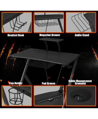 Multifunctional E-Sport Gaming Desk with Headset Hook and Cup Holder