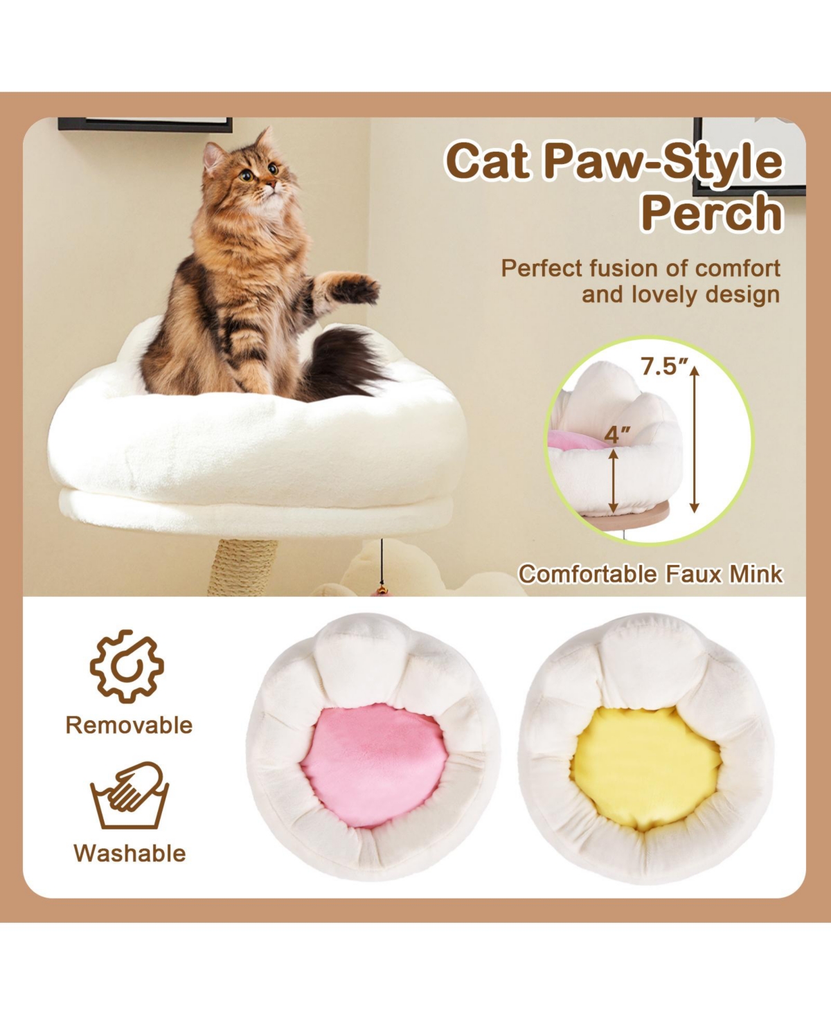 Givimo Cat Tree Cat Tower with 2 Removable and Washable Perches- White