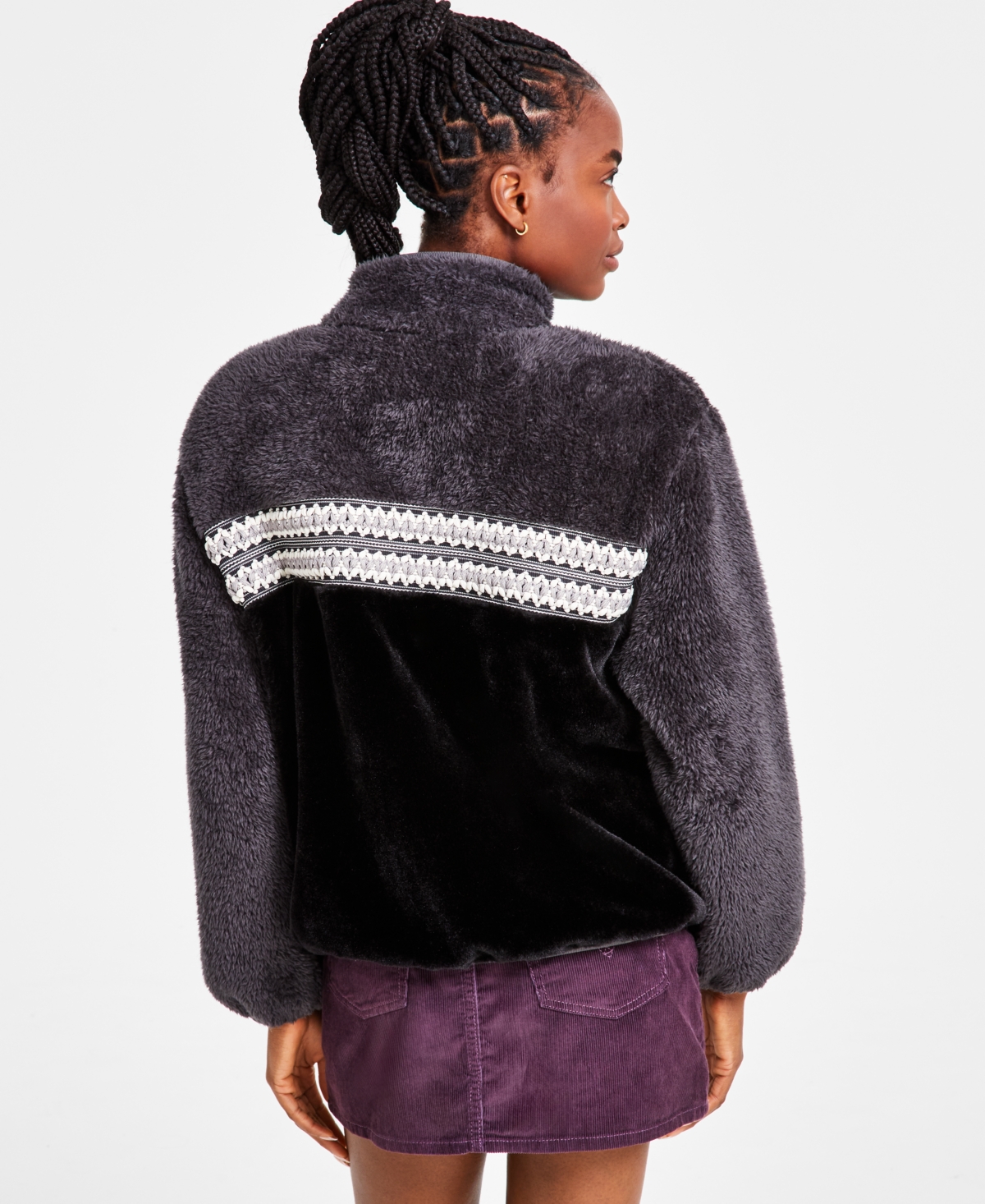 Ugg Marlene High Pile Fleece Jacket In Black Heritage Braid