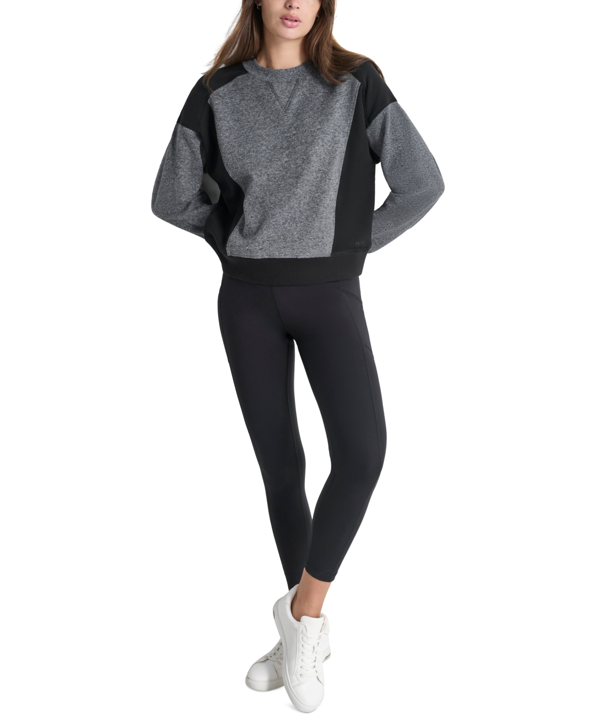 Dkny Women's Active Colorblocked Crewneck Dropped-Shoulder Top