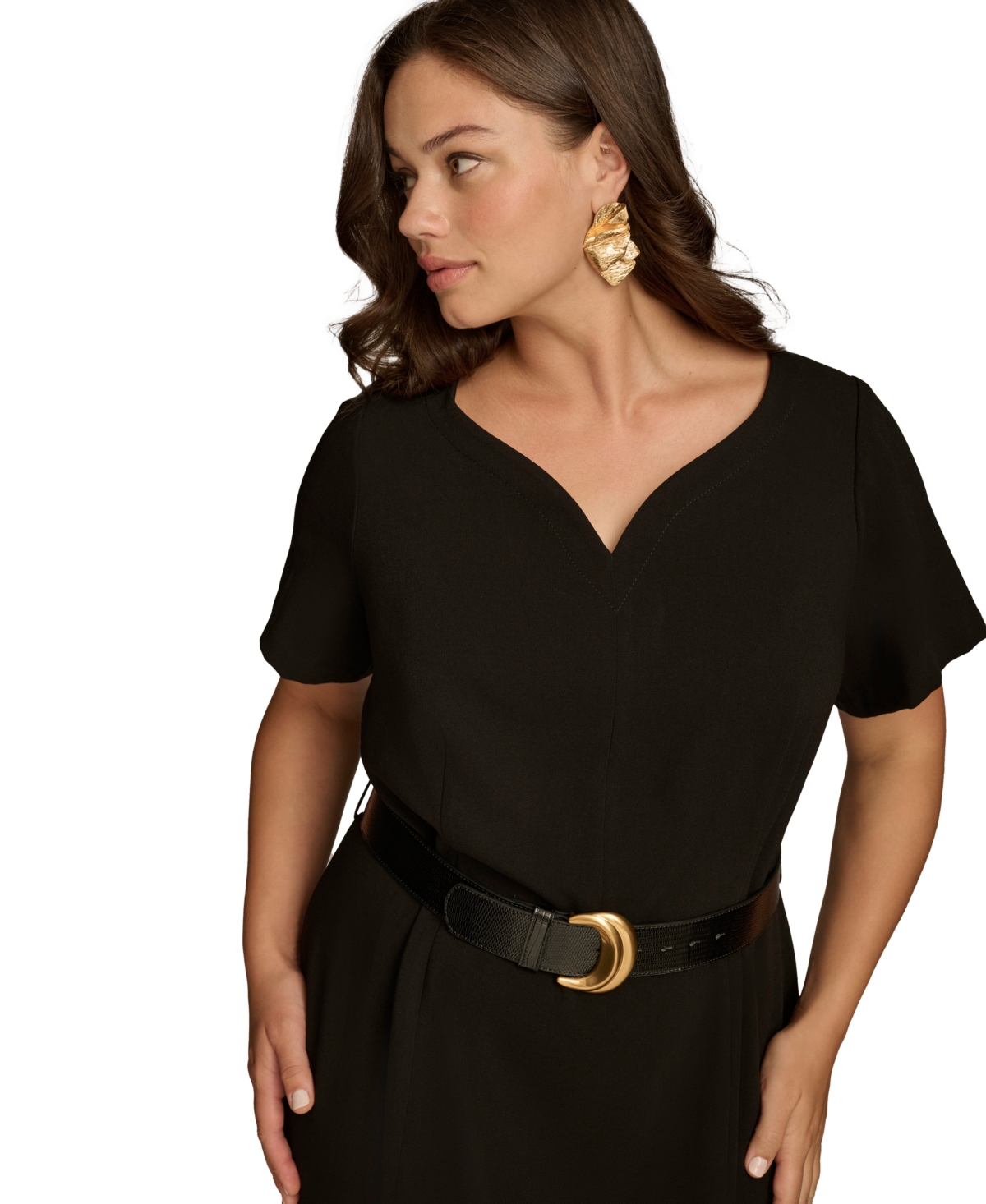 Donna Karan New York Plus Size Belted Short-Sleeve Dress