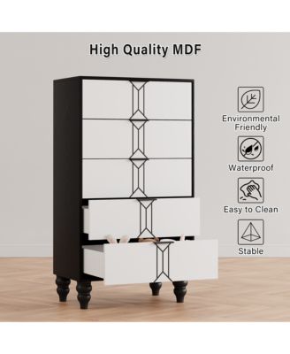 5-Drawer Dresser with Deep Drawers and Vintage Pattern Design