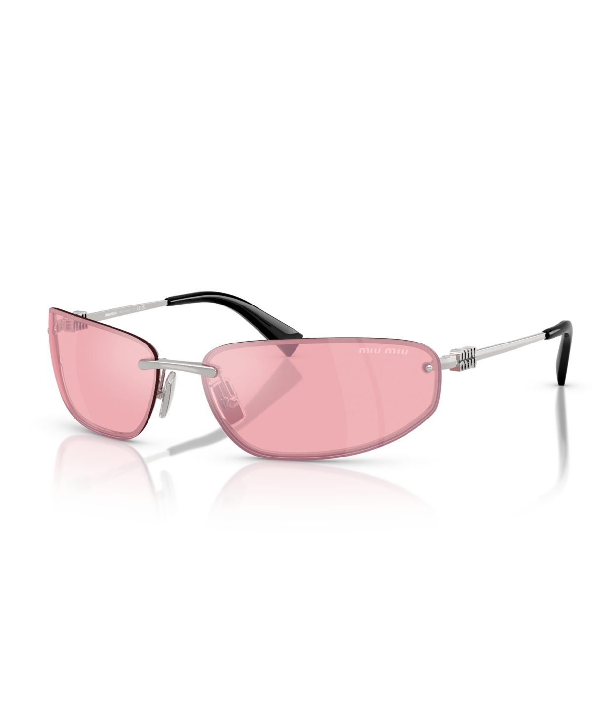 Miu Miu A50s Rimless Oval Metal Sunglasses In Pink,silver