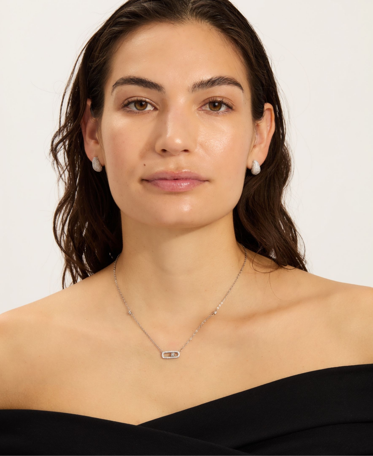 Adornia Sterling Silver Plated Adjustable Cz Dancing Stone Necklace In Silver