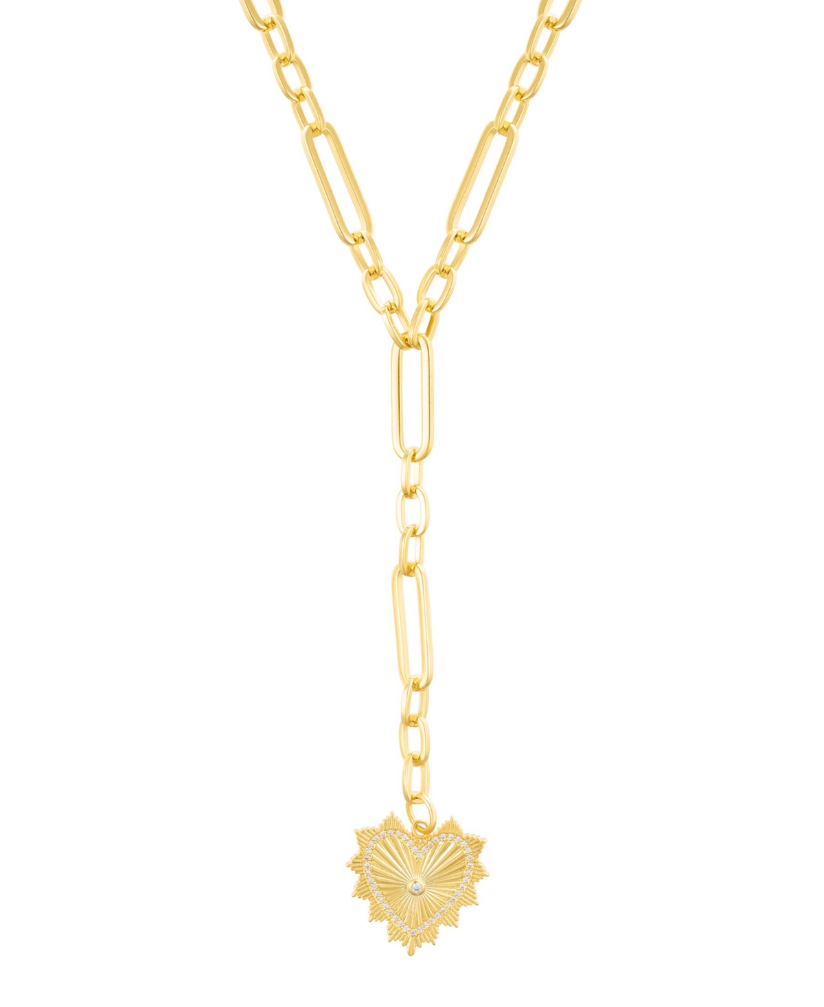 Adornia Gold Cubic Zirconia Jagged Heart Mixed Link Y-necklace In Gold