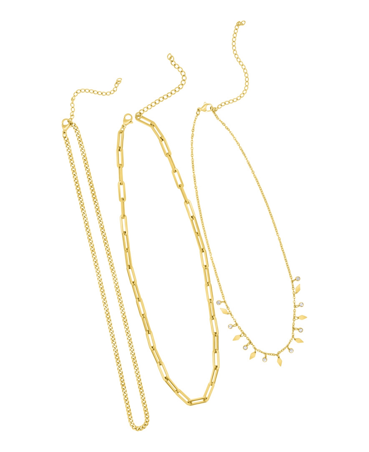 Adornia Set Of 3 Paperclip Chain Necklaces In Gold