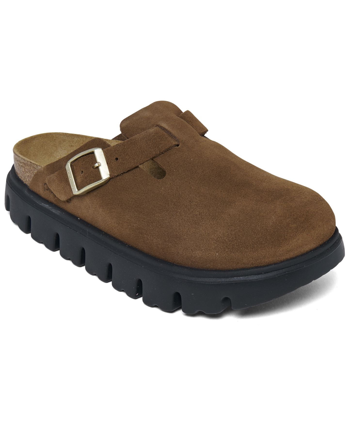 Женские замшевые сабо Birkenstock Boston на массивной платформе, Finish Line, цвет: Тёмный чайный / Чёрный — фото 1