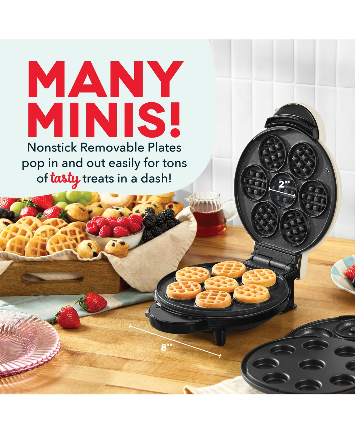 DASH MULTIMAKER TREAT MAKER SYSTEM WITH REMOVEABLE: MINI CUPCAKE, DONUT, & WAFFLE BITE 
