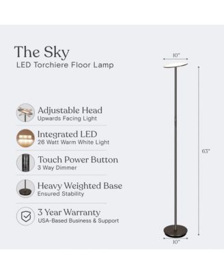 Sky 63" Super Bright LED Torchiere Modern Floor Lamp with Adjustable Head