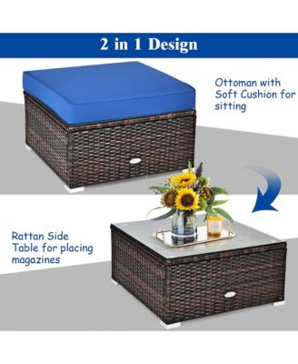 6PCS Patio Rattan Furniture Set Sectional Cushion Sofa Coffee Table Ottoman