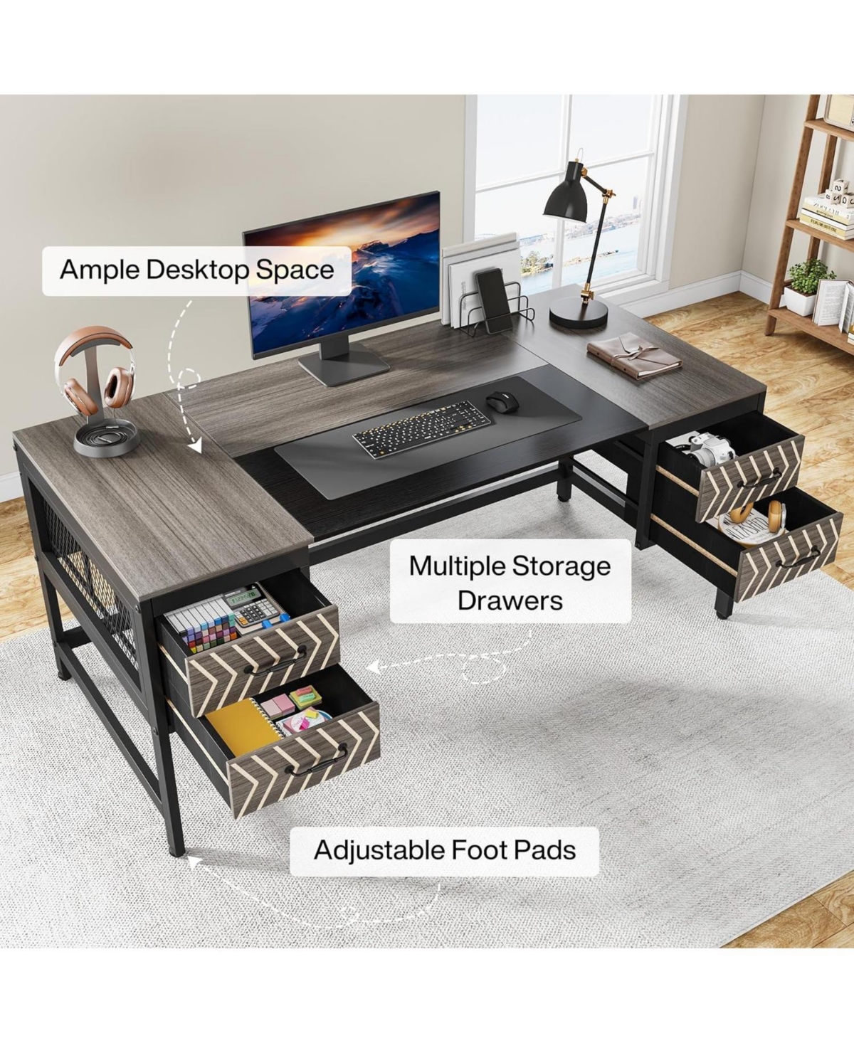 Tribesigns Computer Executive Desk with Drawers: 63