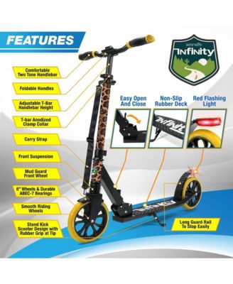 Kick Scooter Adult Teenagers Kids- 2 Wheel Kids Scooter with Adjustable T-Bar Handlebar - Alloy Anti-Slip Deck - Portable Folding Scooters for Kids with Carrying Strap - Leopard