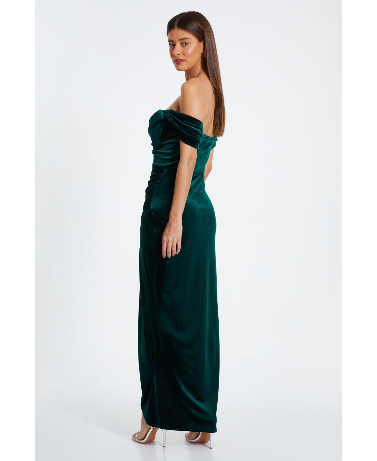 Quiz Women's Velvet Cowl Detail Bardot Maxi Dress