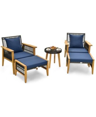 5 Piece Patio Furniture Set with Coffee Table and 2 Ottomans-Navy
