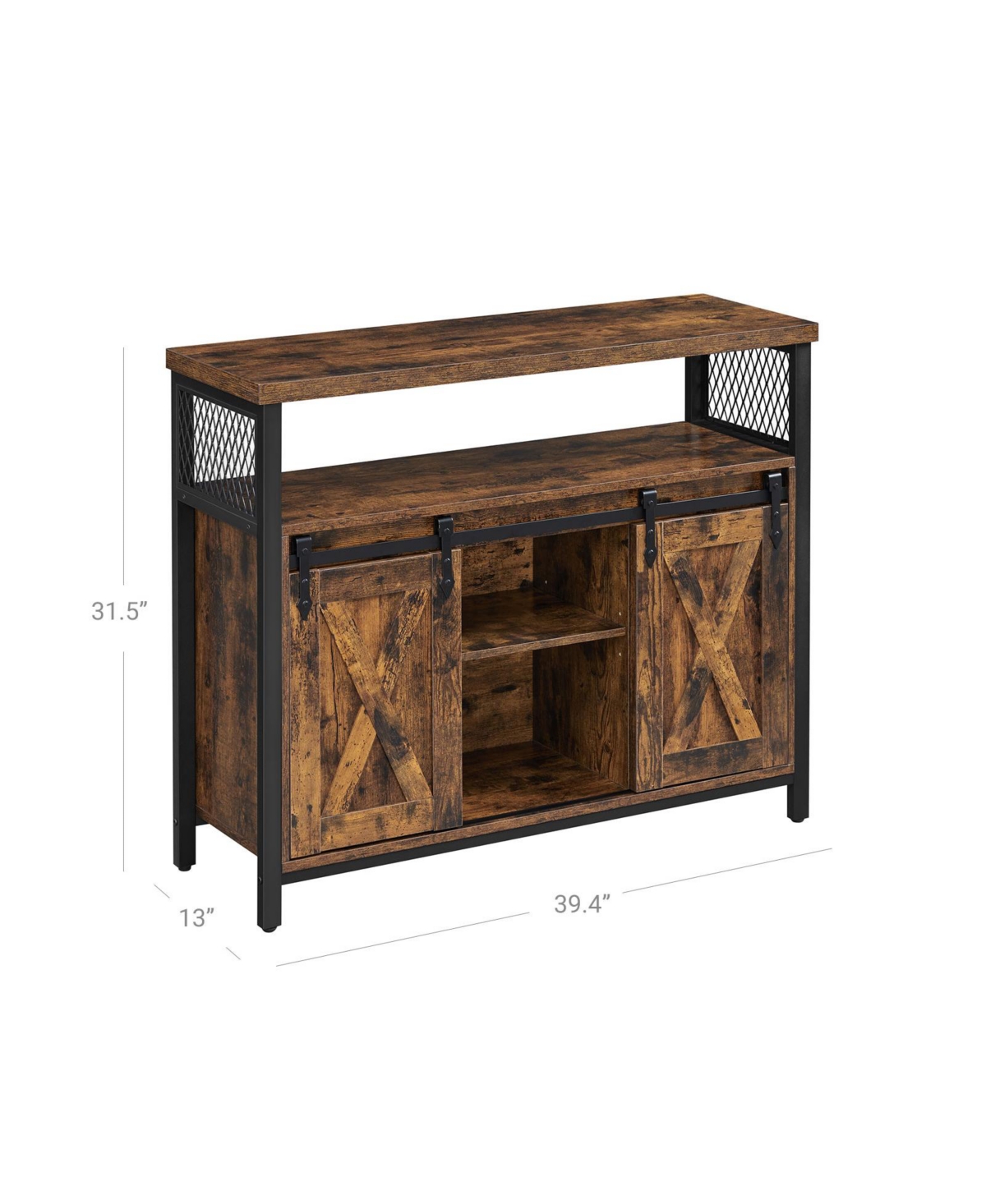 Slickblue Dining Storage Sideboard with Door, Rustic Brown - Rustic Brown and Black