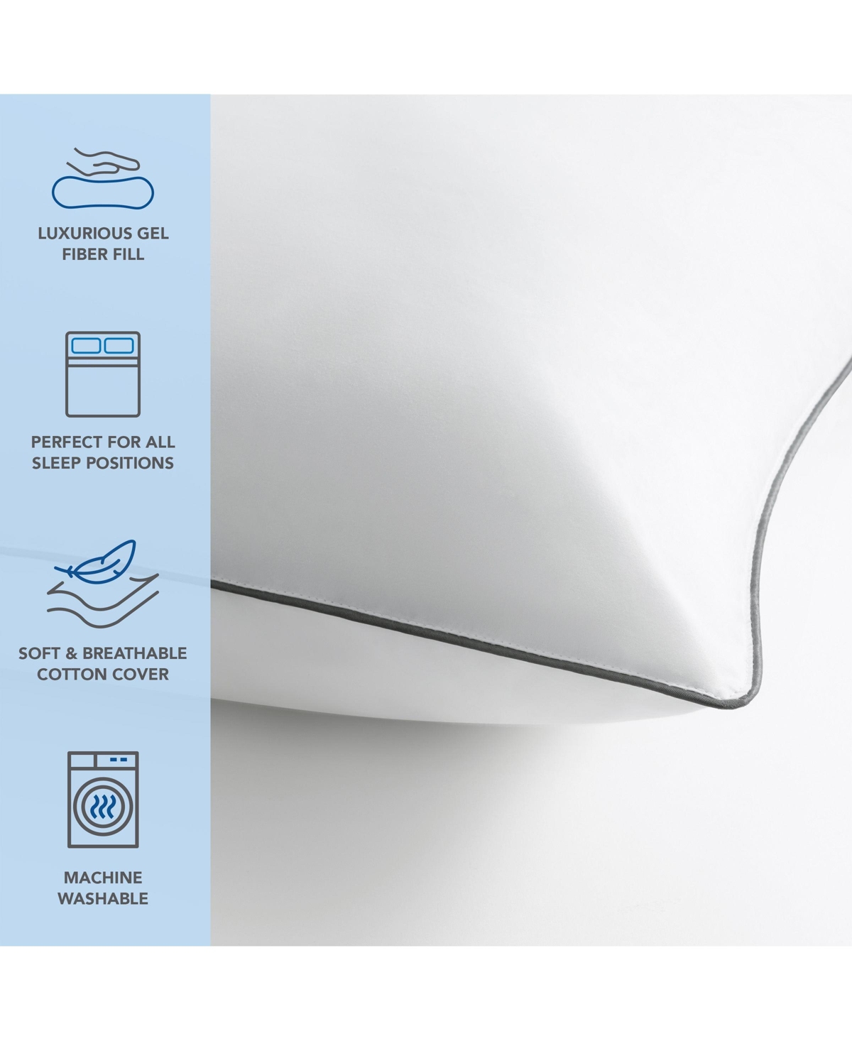 Host and Home Host & Home Hypoallergenic Pillows (2 Pack) - White with Silver Piping, Cotton with Poly Fill - 20x36 in. - White with silver pipin