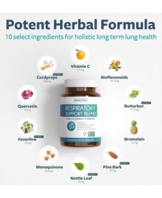 Respiratory Support Blend Capsules, Deep Lung Cleanse for Bronchial Health with Quercetin, Cordyceps, & Bromelain, Health's Harmony, 60ct