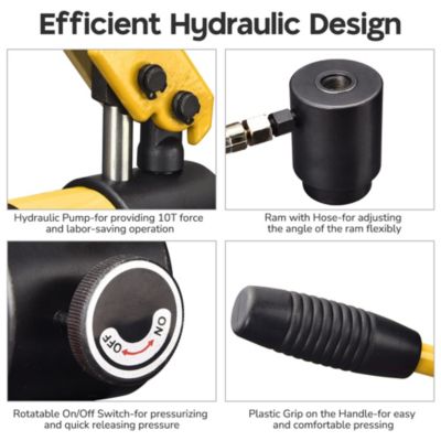 10 Ton Hydraulic Knockout Punch Set 1/2" to 2" Conduit Hole Puncher Tool Kit - Yellow