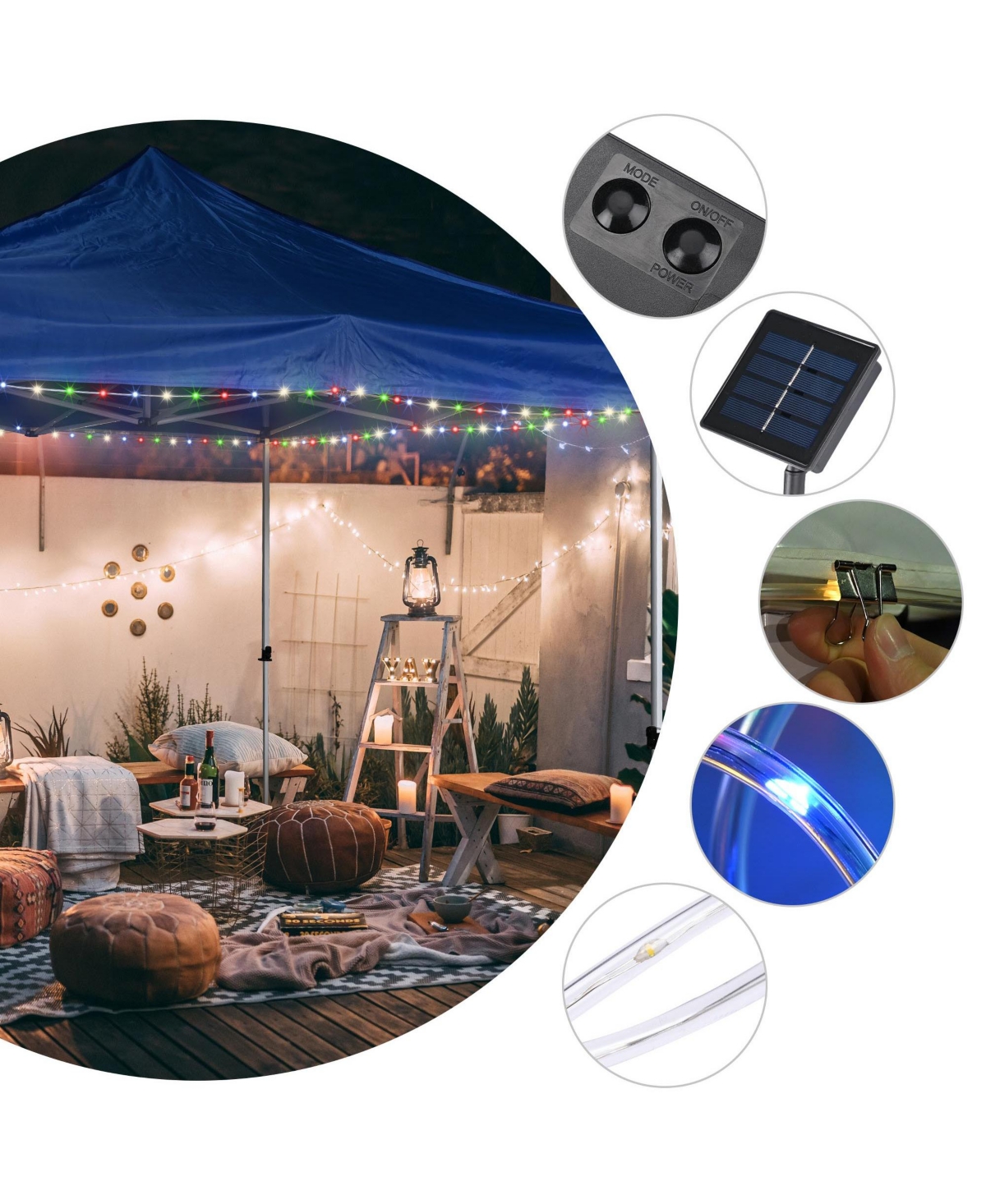 Yescom 40Ft Solar 120LED Canopy String Light 8 Mode Rgb Party Outdoor Garden Patio Umbrella Decor with Clip, Multicolor