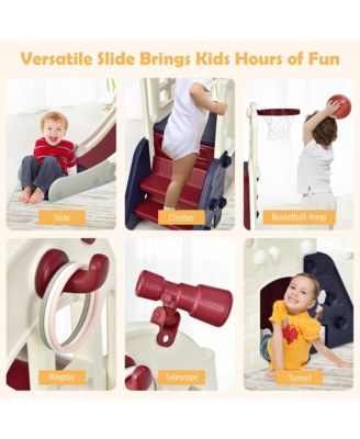 6-In-1 Large Slide for Kids Toddler Climber Slide Playset w/ Basketball Hoop