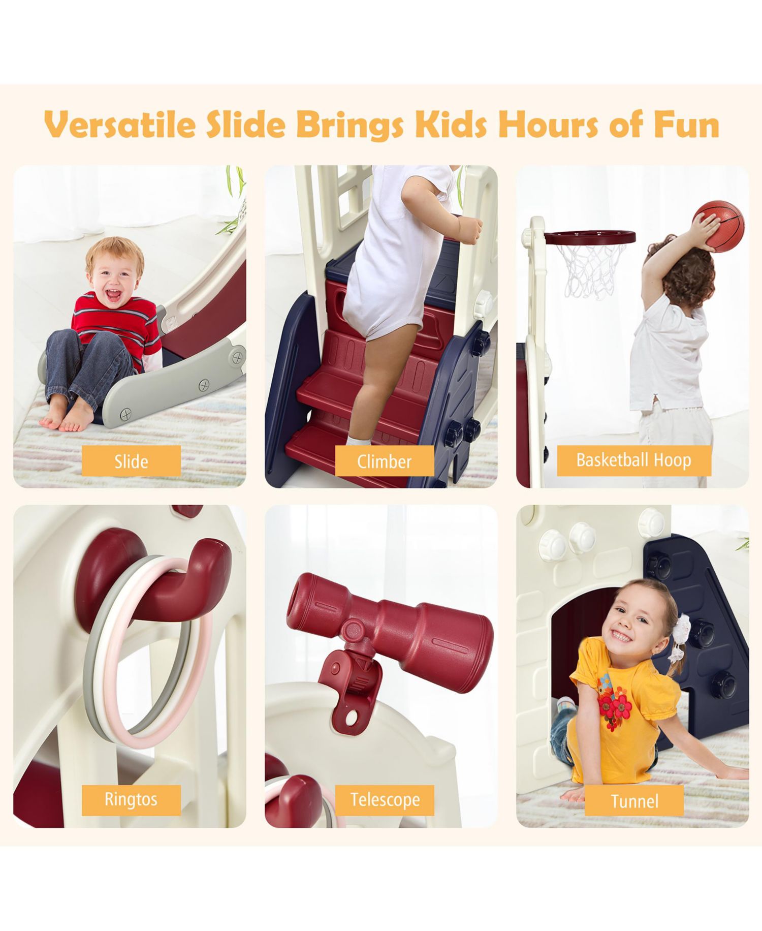 6-in-1 Basketball Hoop Slide Playset