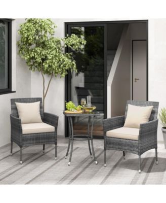 3 Pieces Patio Furniture Set with Cushioned Patio Chairs and Tempered Glass Coffee Table-White