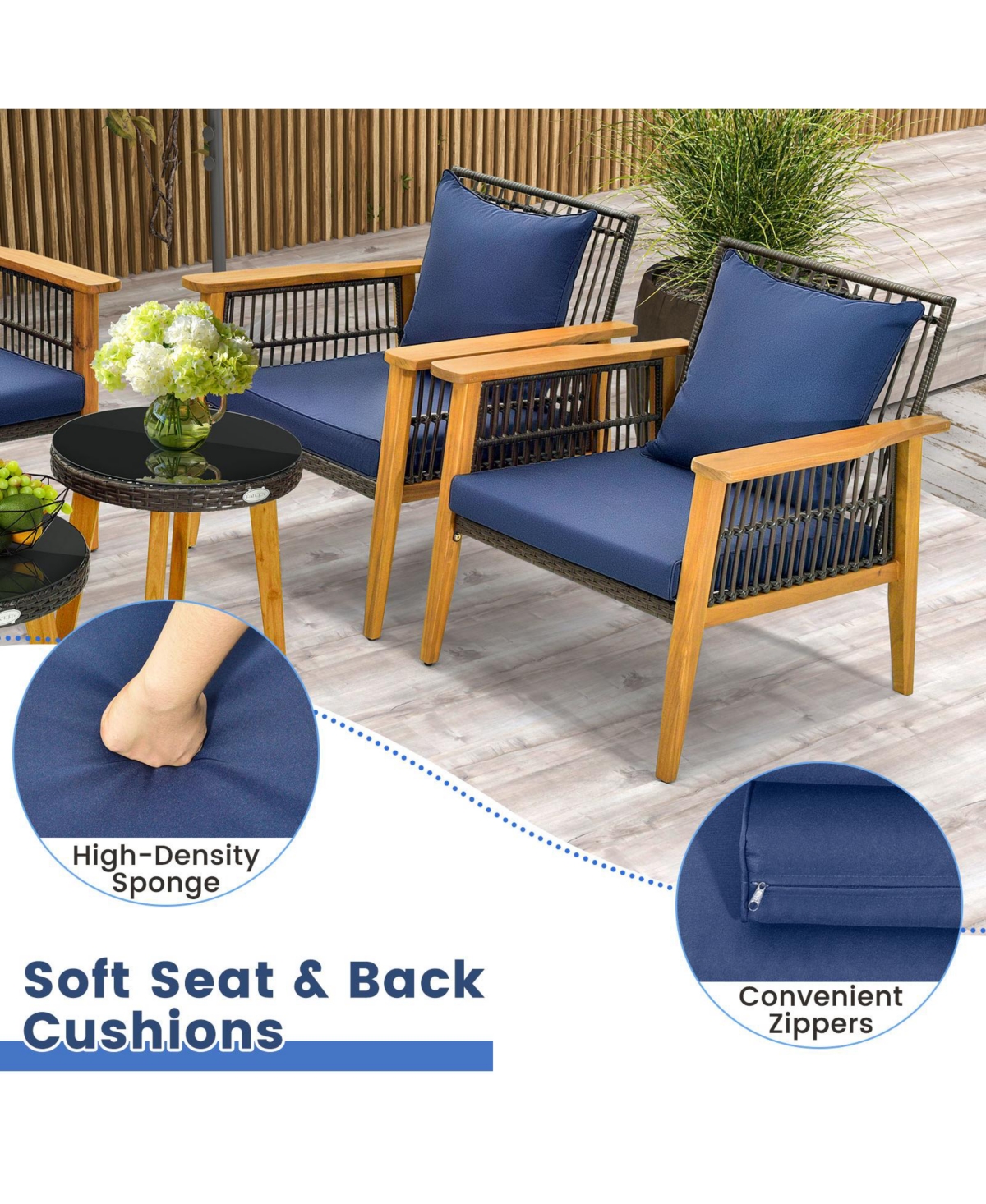 Vebreda 5 Piece Outdoor Conversation Set with 2 Coffee Tables for Backyard Poolside- Navy
