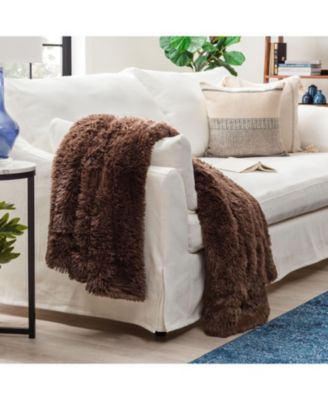 Premium Solid Faux Long Fur Throw Blanket - Soft, Fuzzy Throw Blanket - For Bed or Couch - 60" x 70" - Aubergine