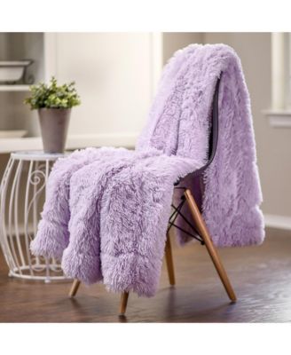 Premium Solid Faux Long Fur Throw Blanket - Soft, Fuzzy Throw Blanket - For Bed or Couch - 60" x 70" - Aubergine