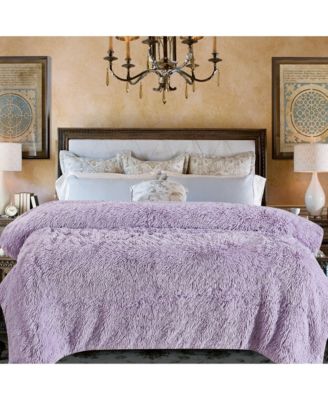 Premium Solid Faux Long Fur Throw Blanket - Soft, Fuzzy Throw Blanket - For Bed or Couch - 60" x 70" - Aubergine