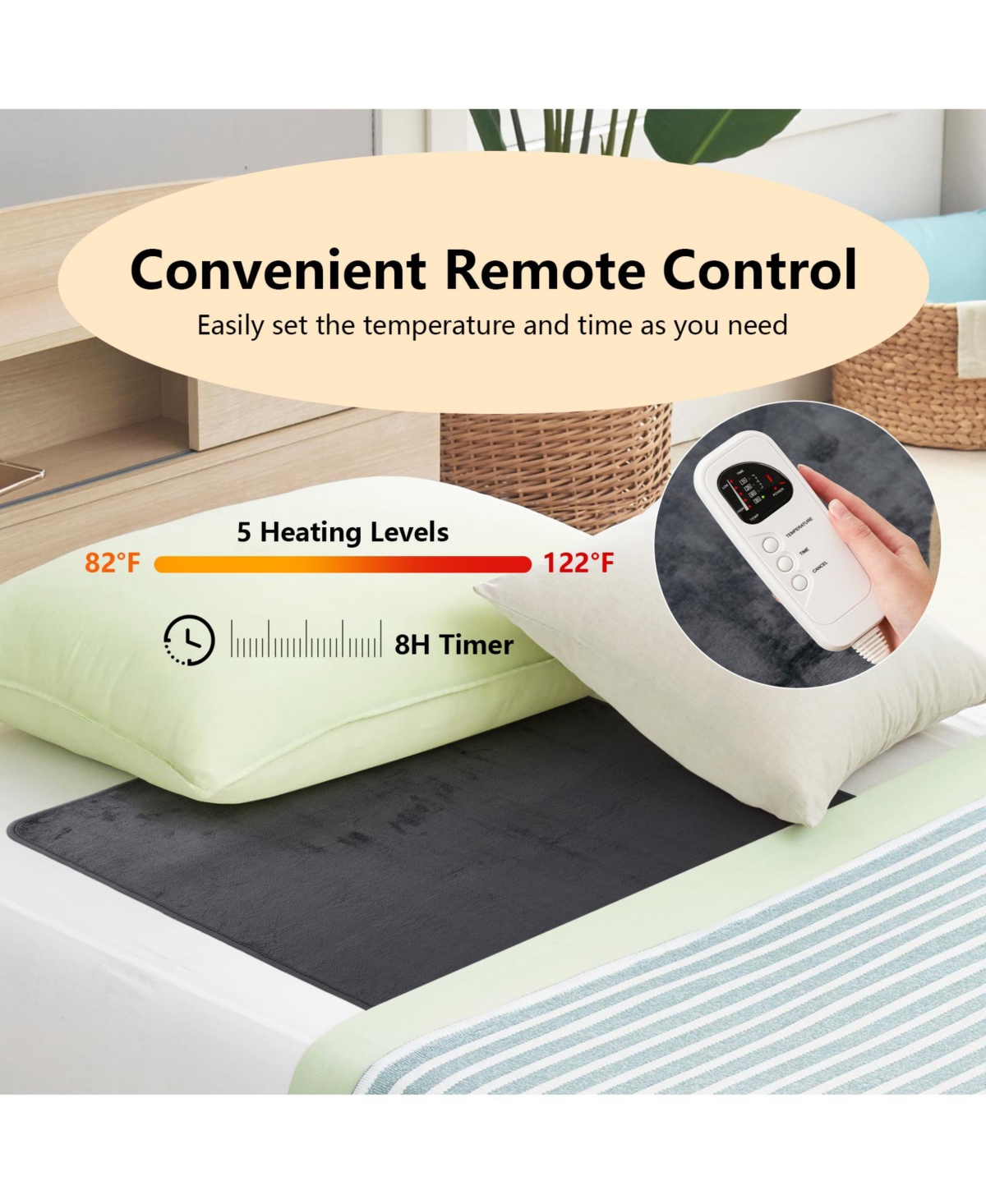Sugift Electric Heated Mattress Pad with 5 Heating Levels and Overheat Protection