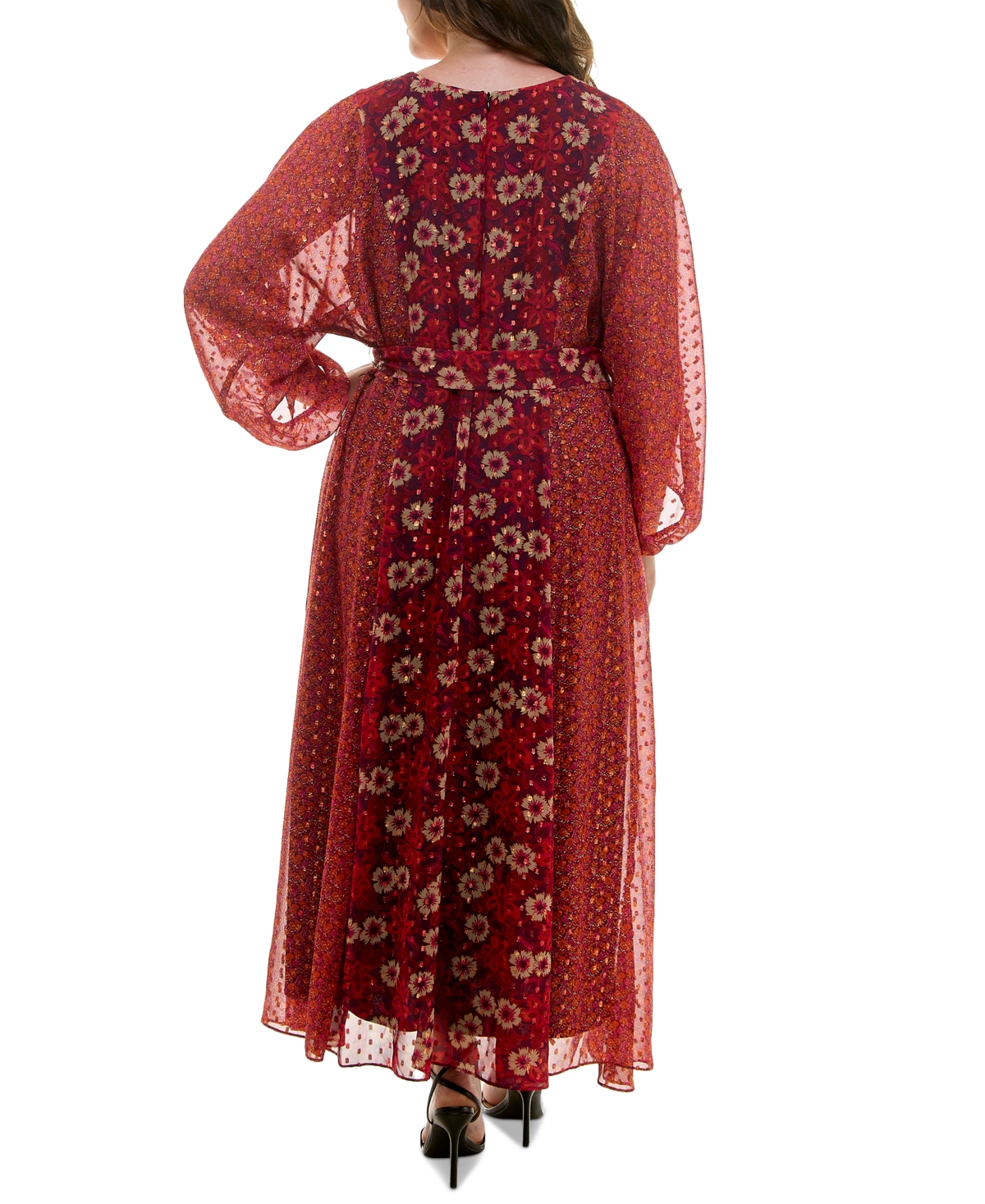 Taylor Plus Size Floral Chiffon Tie-Waist Maxi Dress