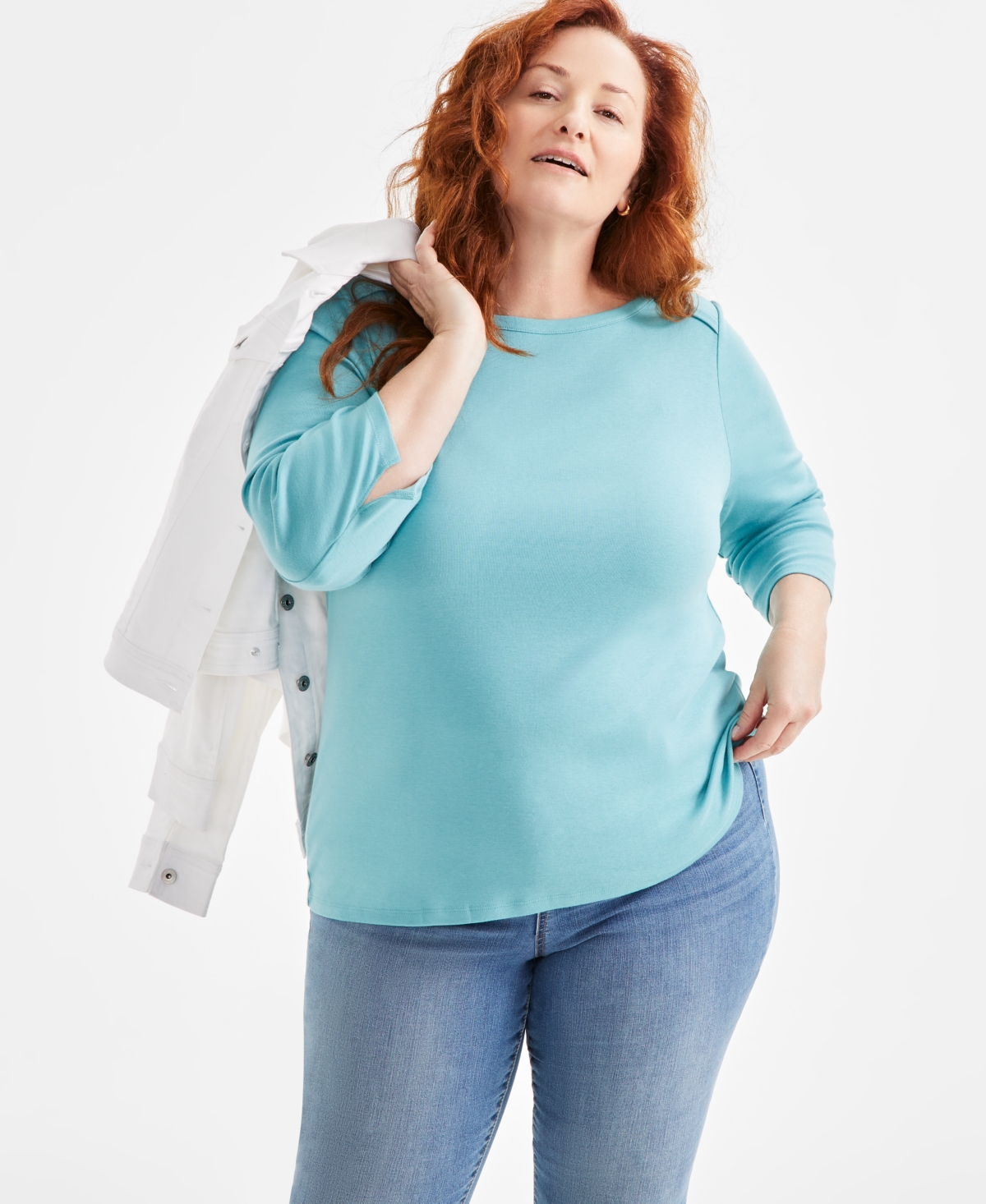 Style & Co Plus Size Pima Cotton 3/4-sleeve Top, Exclusively At Macy's