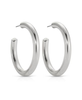 Rhodium Plated Large Thick Classic Hoop Earrings
