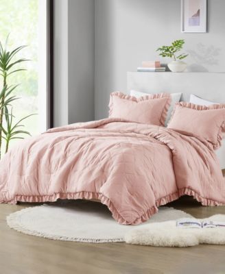 Phoebe Diamond Quilted Ruffle Edge 3-Pc. Comforter Set, Full/Queen