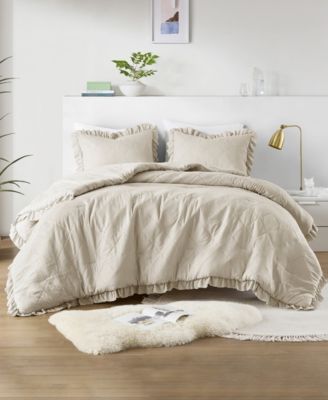 Phoebe Diamond Quilted Ruffle Edge 3-Pc. Comforter Set, Full/Queen