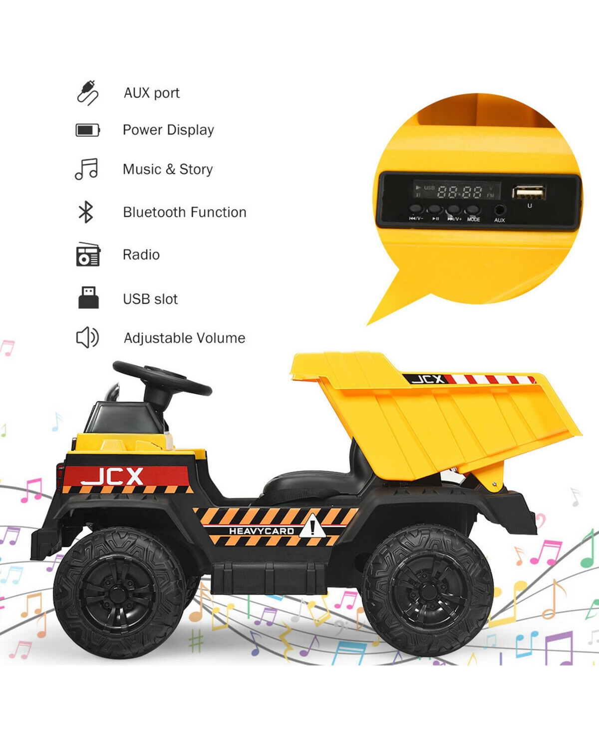 Gymax 12V Battery Kids Ride On Dump Truck Rc Construction Tractor w/ Electric Bucket - Yellow+black