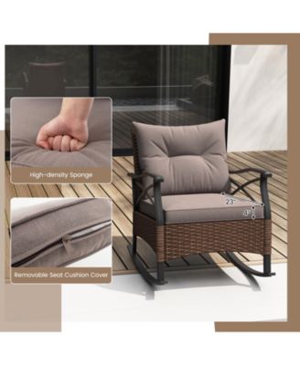 3 Pieces Outdoor Rattan Rocking Chairs Set with  2-Tier Side Table