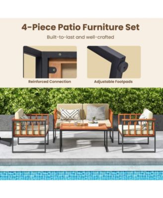 4 Pieces Acacia Wood Outdoor Sofa Set