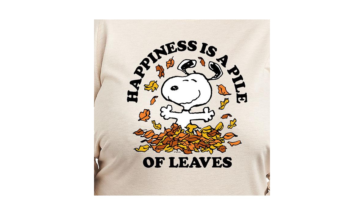Hybrid Apparel Plus Size Peanuts Fall Leaves Graphic Pullover T-shirt In Beige,khaki
