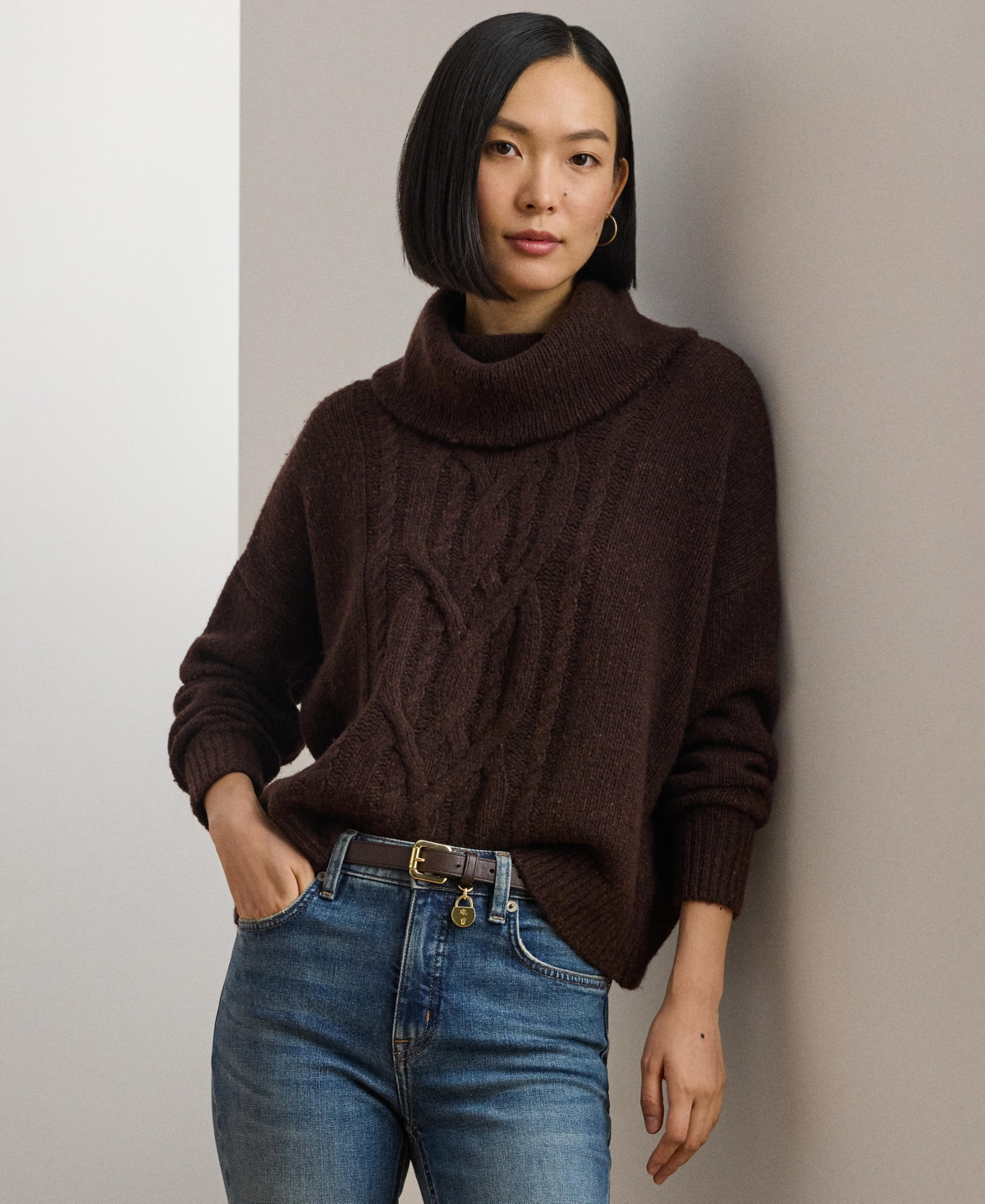 Lauren Ralph Lauren Women's Aran-Knit Wool-Blend Turtleneck Sweater