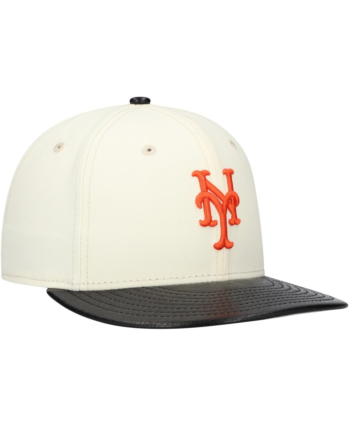 New Era Men'sNew York Mets Game Night Leather Visor 59FIFTY Fitted Hat - Cream