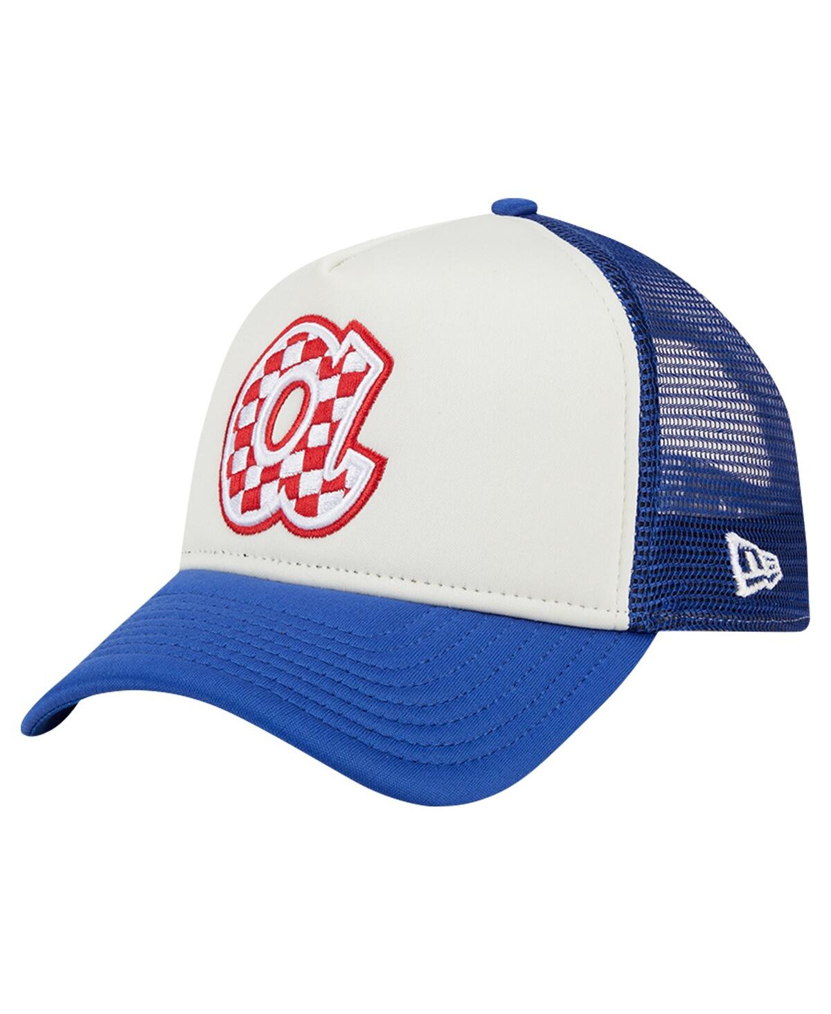 New Era Men's White/royal Atlanta Braves Checkered Flag A-frame Trucker 9forty Adjustable Hat In White,royal
