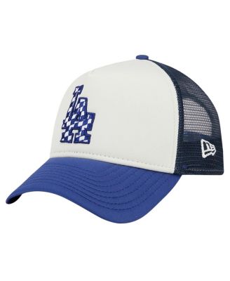 Men's White/Royal Los Angeles Dodgers Checkered Flag A-Frame Trucker 9FORTY Adjustable Hat