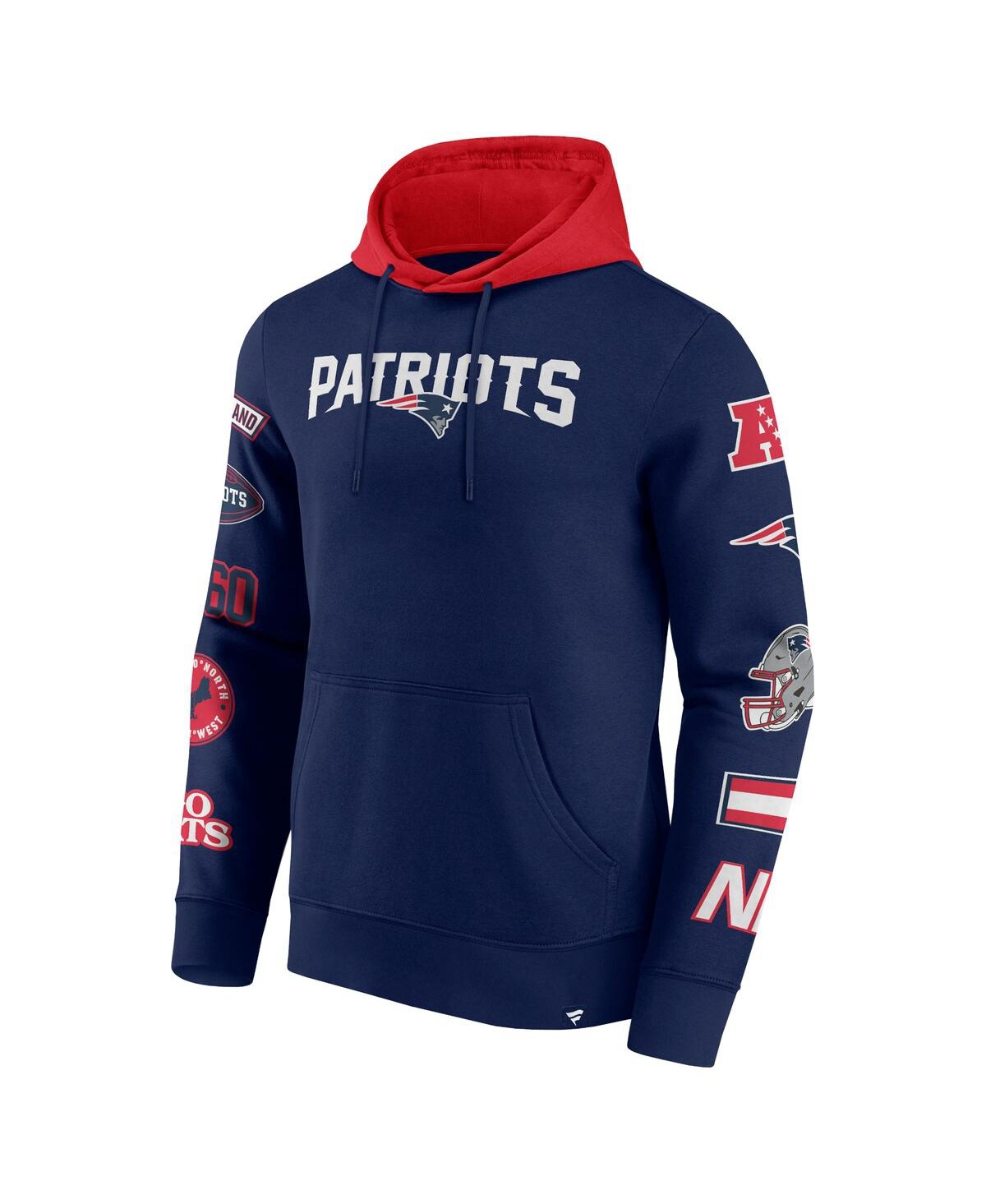 Fanatics Men's Navy/red New England Patriots Patched Out Pullover Hoodie In Navy,red