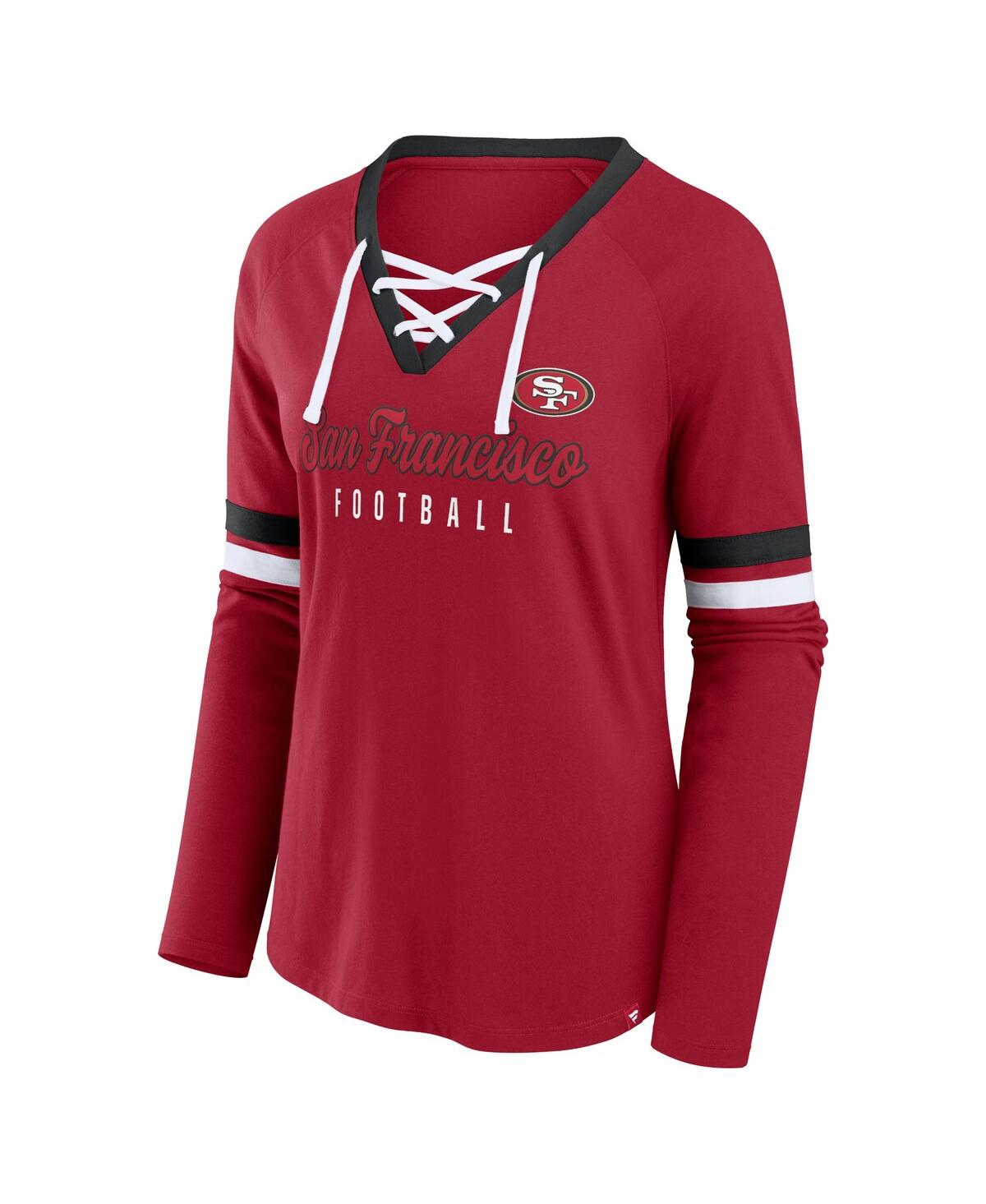 Fanatics Women's Scarlet San Francisco 49ers Won And Done Lace-up Long Sleeve Fashion Top In Scarlet,black