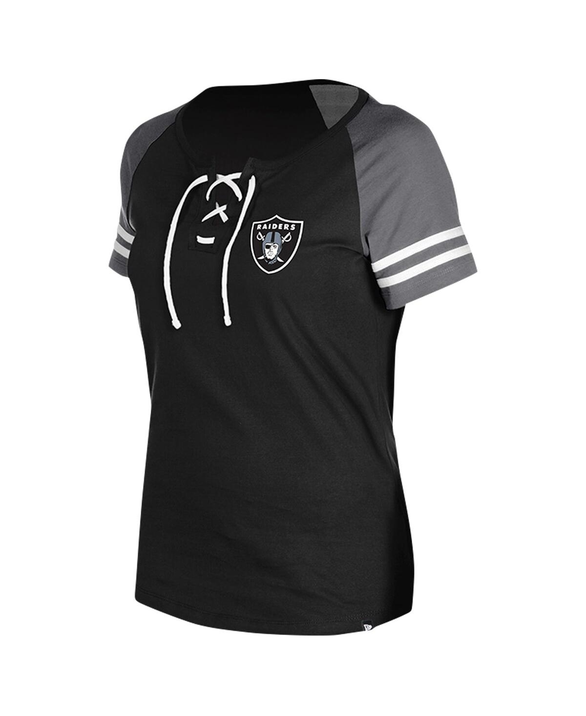 NEW ERA WOMEN'S BLACK LAS VEGAS RAIDERS LACE-UP RAGLAN T-SHIRT 