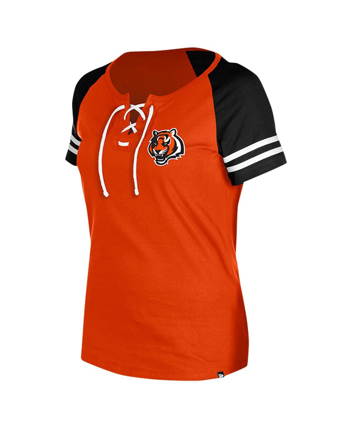 NEW ERA WOMEN'S ORANGE CINCINNATI BENGALS LACE-UP RAGLAN T-SHIRT 