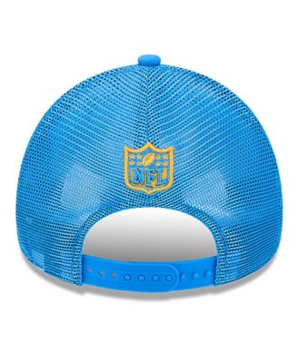 Men's Stone/Powder Blue Los Angeles Chargers 2024 Sideline Historic 9FORTY A-Frame Trucker Adjustable Hat